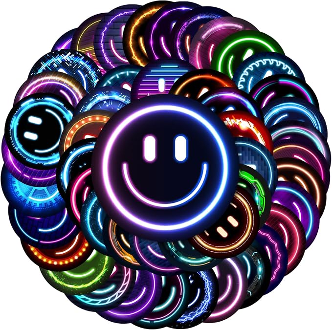 50PCS Smile Neon Stickers, Cute Water Bottle Stickers for Kids