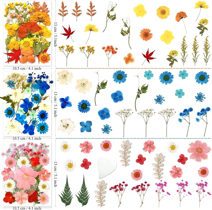 MIKIYA 150Pcs Dried Pressed Flowers for Resin, Assorted Real Natural Bulk Dry Floral Leaves for DIY Art Crafts, Epoxy Molds, Jewelry, Soap, Candle Making, Nails Decors
