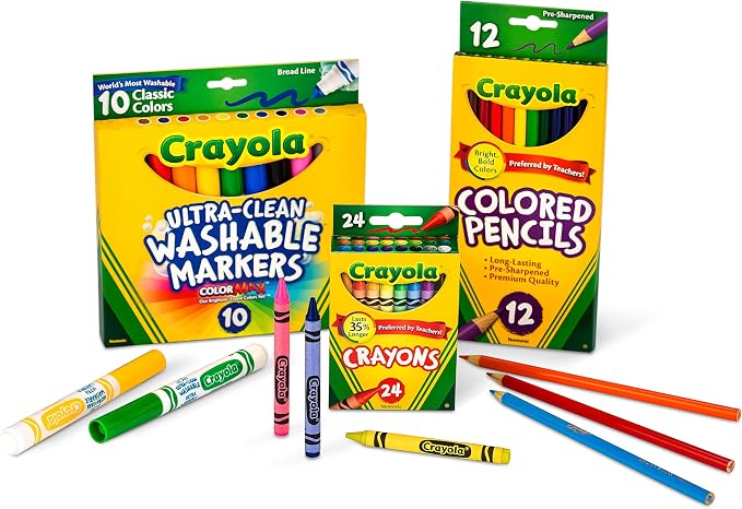 Crayola Back To School Supplies, Grades 3-5, Ages 7, 8, 9, 10, Contains 24 Crayons, 10 Washable Broad Line Markers, and 12 Colored Pencils [Amazon Exclusive]