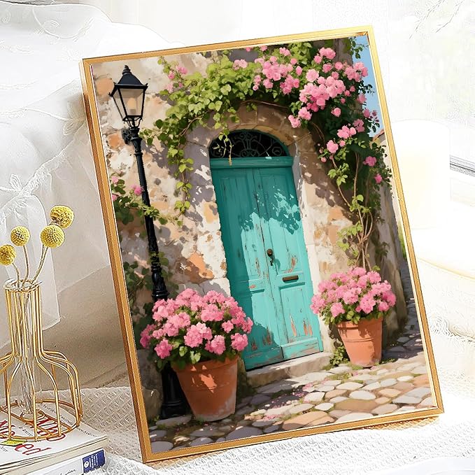 pchmcu DIY Streetscape Paint by Numbers Kits for Adults,Flower Door Scenery Paint by Number for Adults Beginner,Paint by Numbers Kits on Canvas Without Frame for Home Wall Decor 16x20inch
