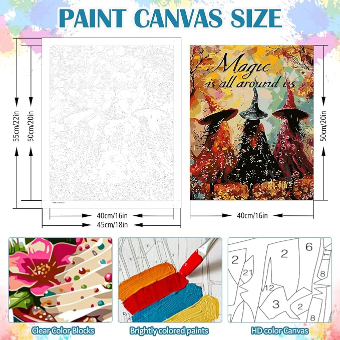 LKHMVCA Halloween Fall Witch Forest Paint by Number Kits for Adults, DIY Paint by Numbers Kits for Adults Beginners Without Frame, Acrylic Paint Canvas Painting Kits Art for Home Decor 16x20 Inch