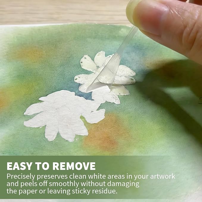 Watercolor Masking Fluid, Liquid Masking for Painting Watercolor Accessories with Silicone Pen Cleaning Brush Retouching and Covering for Painting and Various Art Projects Supplies,White (30ml)