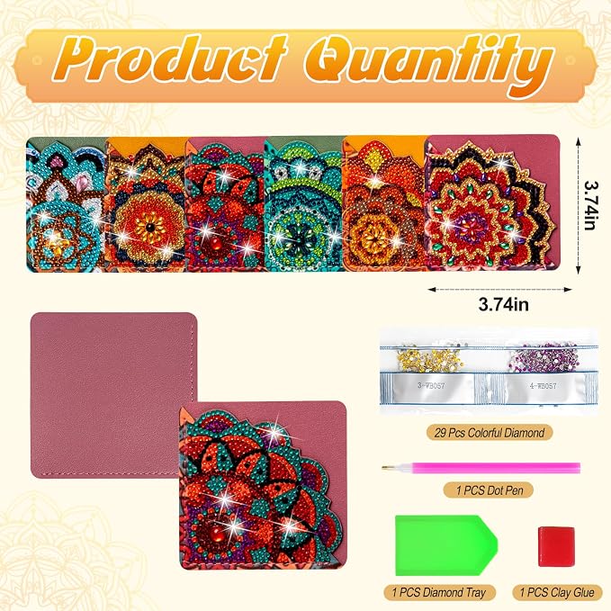WIVICO 6Pcs Diamond Painting Bookmarks, Diamond Pearl Art Kits for Adults | DIY Diamond Dots Paint By Numbers Kit,Gifts for Book Lovers(Mandala Flower)