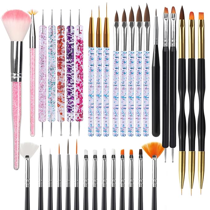 Artdone 35pcs Nail Art Pens brushes,Nail Art Tool Set,Nail Dotting Tools,Nail Dust Brush,Striping Nail Art Brushes for Long Lines,Nail Drawing Pen For Nail Design