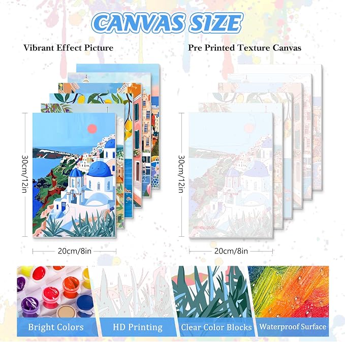 KEYIFA 6 Pack Paint by Numbers Kit, Stretched Canvas Boards for Painting for Adults, No Crease Acrylic Oil Painting for Students Beginners Favor Sip & Paint Party Supplies, Scenery-Cityscape (8x12)