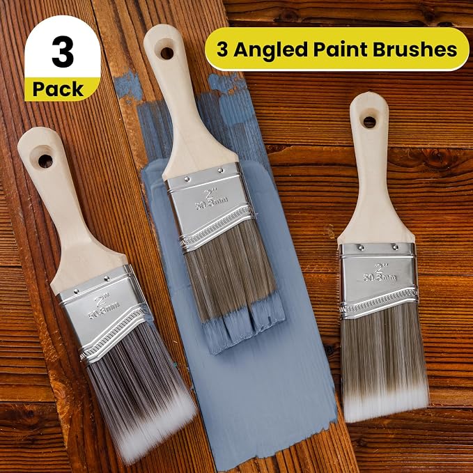 Mister Rui 3-Pack 2 Inch Angled Paint Brushes, Sash Brushes for Trim & Wall | Synthetic Edging Paint Brush Short Handle, Smooth Finish for Professional & DIY Use Cabinets & Furniture, Oil & Latex Paint