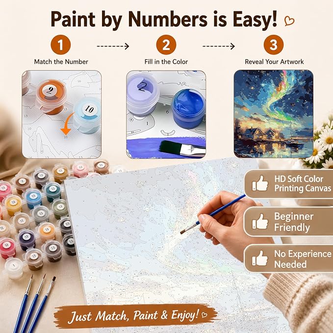 AUKELHJ Paint by Numbers Kit for Adults Beginner, Aurora, 16X20 Inch | Paint by Number for Adults, Beginner Friendly, High-Definition Color Canvas, Stress Relief, Home Decor, Gifts, Unframed