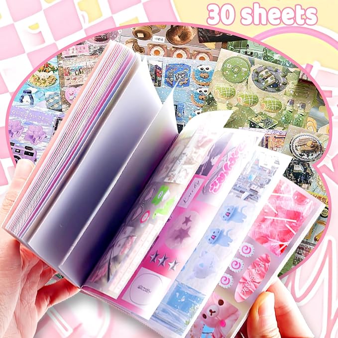 Tmtains 30 Sheets Japanese Sticker Book for Scrapbook 700+Pcs Heisei Retro Korean Sticker for Journaling Pink Aesthetic Stickers Book for Adults DIY Craft Scrapbooking Junk Supplies (Dive into Dreams)