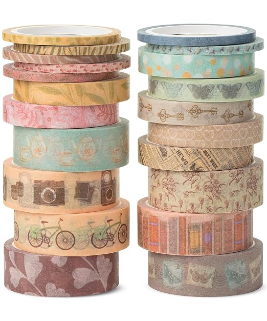 Mr. Pen- Washi Tape Set, 21 Rolls, Assorted Sizes, 5 Yards/Roll | Washi Tape for Scrapbook, Arts, Crafts, Journals and Planners, Vintage Charm Design