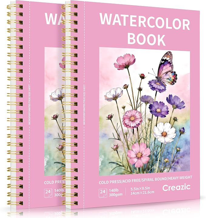 Creazic Watercolor Paper Pad, 5.5" x8.5”Watercolor Sketchbook, 48 Sheets