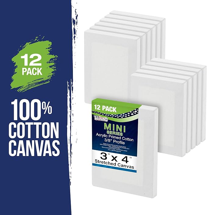U.S. Art Supply 3"x4" Mini Square Canvases for Painting, Pack of 12