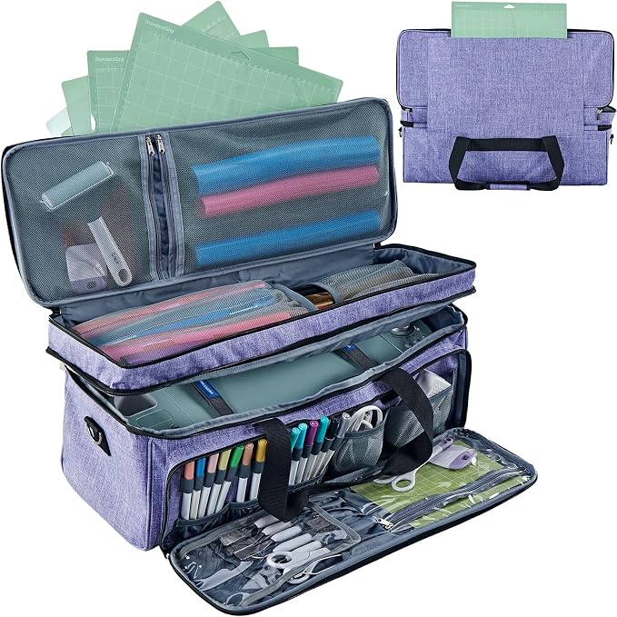 Double Layer Carrying Case with Mat Pocket for Cricut and Tools