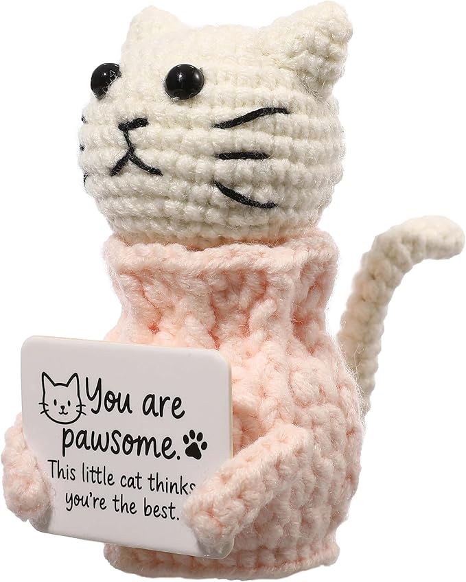Positive Crochet Cat Animals Mothers Day Gifts Teacher Women Coworker Gifts for Women Sister Daughter Kid – “You are Pawsome” Emotional Inspirational Support Birthday Thank You Gift