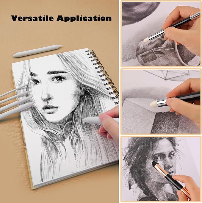 Haojiaho Blending Stump, 9pcs Blending Stumps, Blending Sponge Pens and Sandpaper Pencil Sharpener, Washable & Reusable, Tortillions Paper Art Blenders for Student Artist Charcoal Sketch Drawing