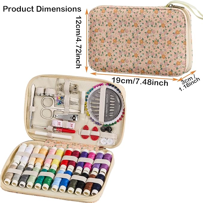 Sewing Project Kits Floral Pattern Sewing Kit with 130PCS Sewing Supplies Accessories,Printing Sewing Set with Zipper Sewing Supplies Case,for Travel Emergency, Home