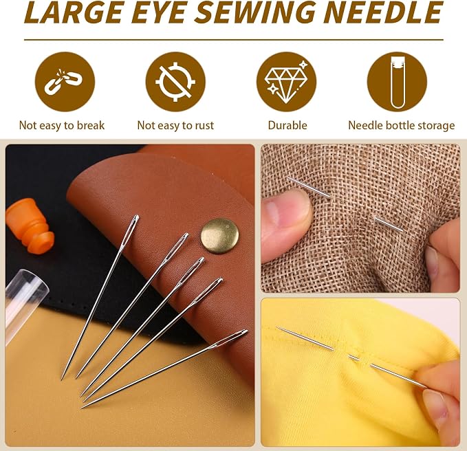 Large Eye Sewing Needles, 2.05 inch Sewing Sharp Needles for Hand Sew | Leather Embroidery Thread Needle for Crafts, Repair with a 3.3-inch Plastic Bottle(23 PCS)