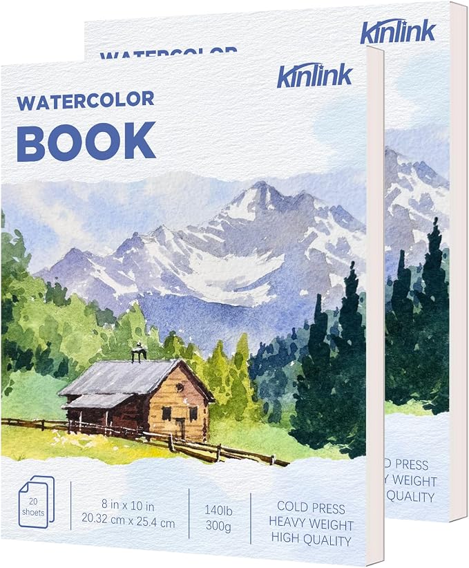 2 Pack Watercolor Paper Pad, 8x10 140lb/300g Water Color Paper, 20 Sheets Cold Press Drawing Painting Paper Sketchbook Notebook, Art Supplies for Watercolors Marker, Sketch Book for Kids Adults