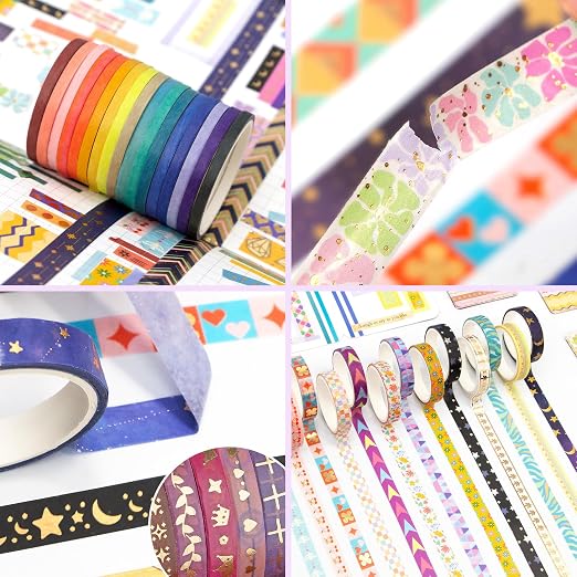 NANYNNU 66 Rolls Gold Foil Washi Tape Set - Decorative Washi Stickers, Colored Tape, Cute Washi Tapes for Journaling Supplies, Scrapbooking Supplies kit, Junk Journal, Craft Supplies