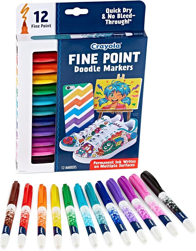 Crayola Fine Point Markers (12ct), No Bleed Fine Tip Markers for Adult Coloring, Art Marker Set, Calligraphy & Drawing Art Supplies