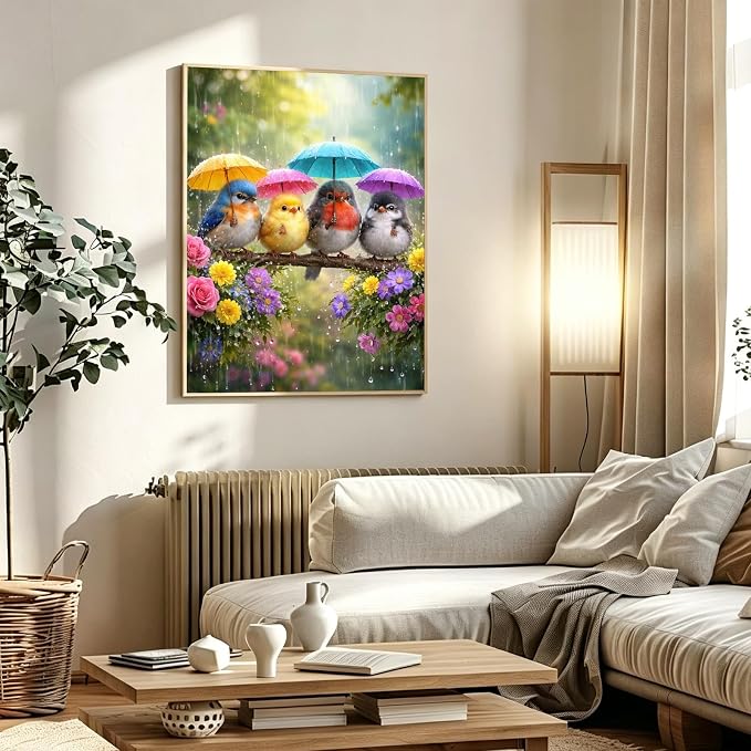 PHANTASYART Cute Birds Paint by Numbers Kit for Adults 16x20inch | Birds Umbrella Paint by Number Adult, Painting by Numbers for Adults, DIY Acrylic Adult Paint by Number Kits on Canvas