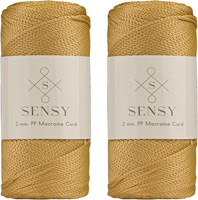 Sensy Premium 2 Pack of 2mm 251 Yards Polyester Rope 100% Polypropylene Cord Macrame Cord 2mm Crochet Bag Cord Macrame Rope Crochet Thread Gift for Knitter (Mustard)