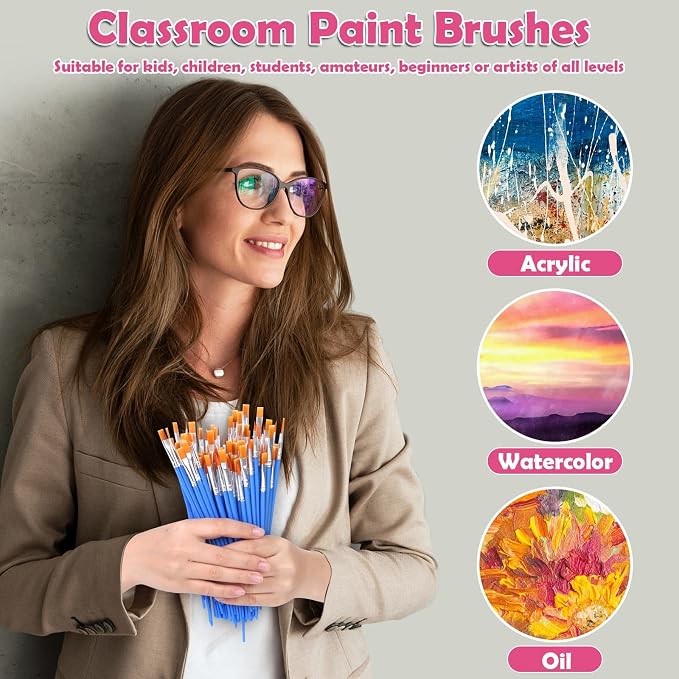 126 Pcs Small Paint Brushes Bulk, Flat and Round Pointed Paint Brushes Set for Kids Craft Brushes for Classroom Acrylic Oil Watercolor Canvas Face Painting | Tiny Paint Brushes Set for Crafts, Art Classroom, Acrylic, Oil, Watercolor, Canvas, Touch Up, ...