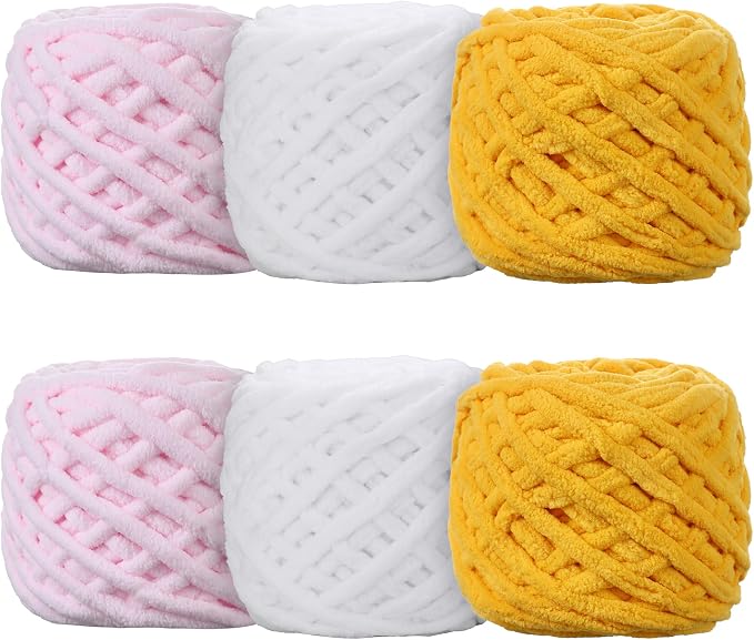 6 Pack Plush Chenille Chunky Yarn for Crocheting 100g(54.6yd) - Bulky Thick Fluffy Yarn for Knitting- Soft Velvet for Baby, Blanket Knitting Blanket Yarns- Amigurumi Yarns (A)