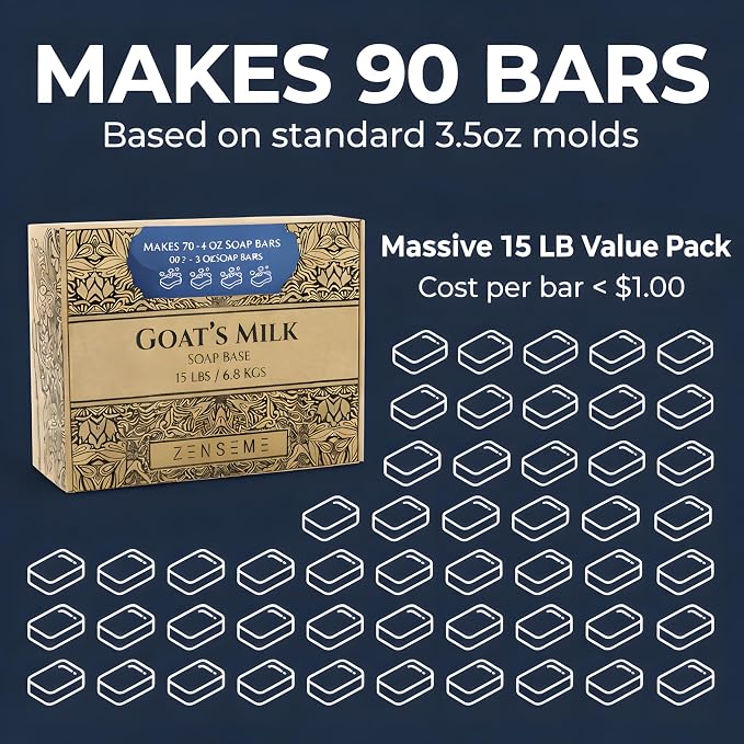 15 LBS Goats Milk Soap Base, Melt and Pour Supplies Kit for Soap Making | SLS/SLES & PEG free | Gentle & Foamy Ingredients | Make Your Own Bulk For Adult Soapmaker - Easy to Cut