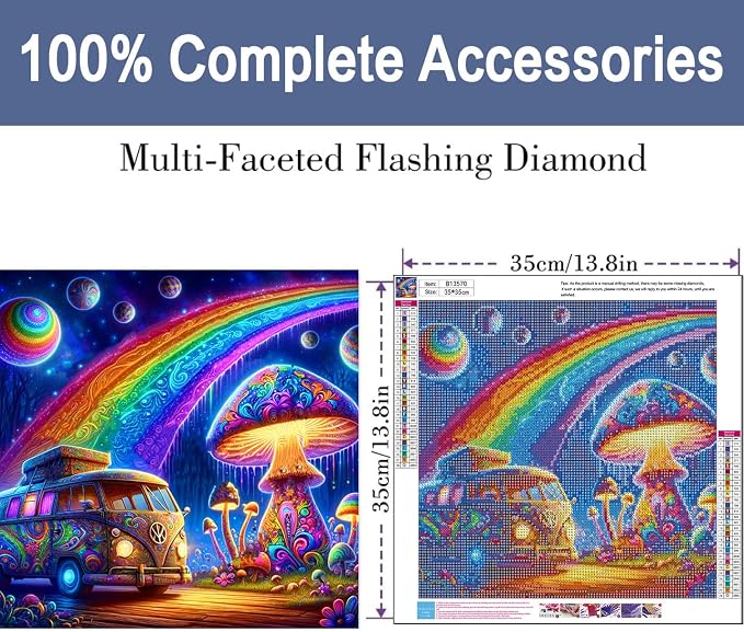 ijbnhd Mushroom Bus Diamond Art Kits for Adults 14x14inch
