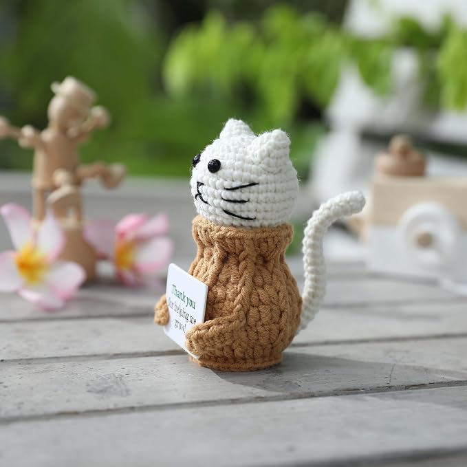 Positive Crochet Animals Cat – “You are Pawsome” Valentines Day Gifts for Him Her Boyfriend Girlfriend Women Teens, Emotional Support & Cheer Up Present, Teacher Appreciation, Birthday Gift