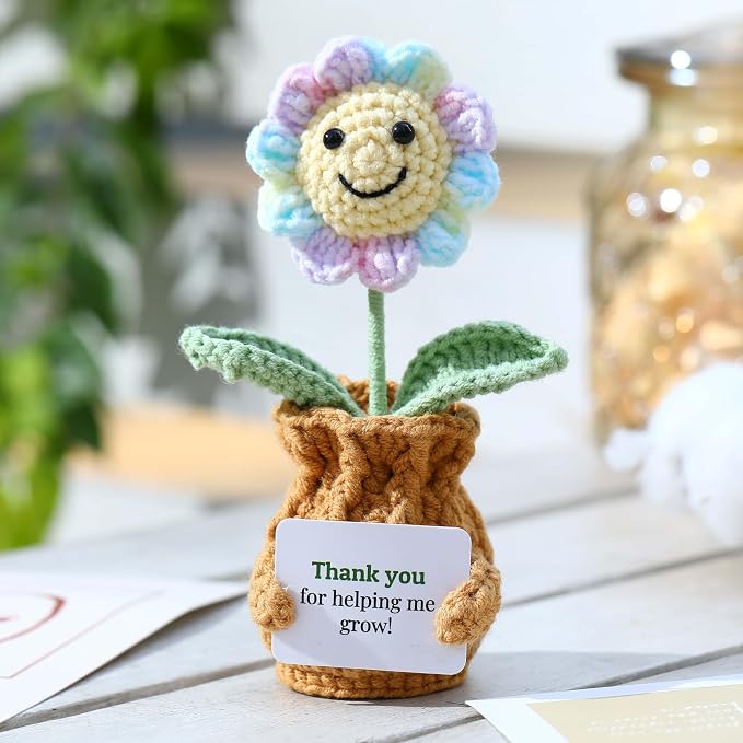 Teacher Appreciation Gifts Thank You for Helping Me Grow! Handmade Positive Sunflower Crochet Gifts for Women Thank You End of Year Graduation Teacher Gifts from Student