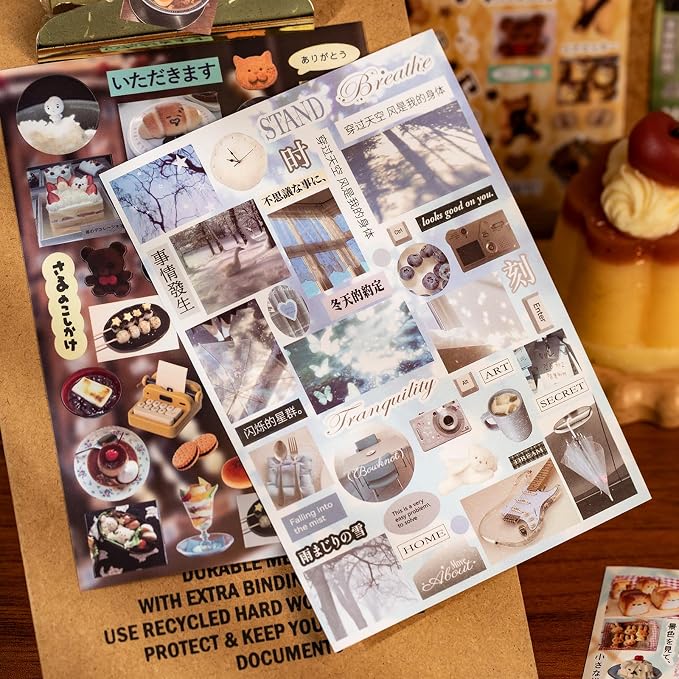 Retro Sticker Book Japanese Style Aesthetic Die Cut Stickers for Journaling Scrapbooking Kawaii Deco 4.1x5.7 Inches 27 Sheets