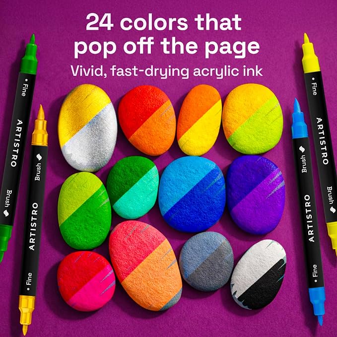 ARTISTRO 24 Rock Acrylic Paint Marker Pens - Rock Painting Kit