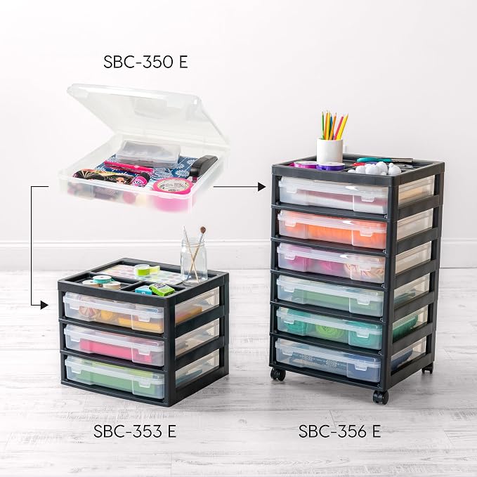 IRIS USA Desk Organizer |Made in USA| 3-Tier Cases - Black/Clear