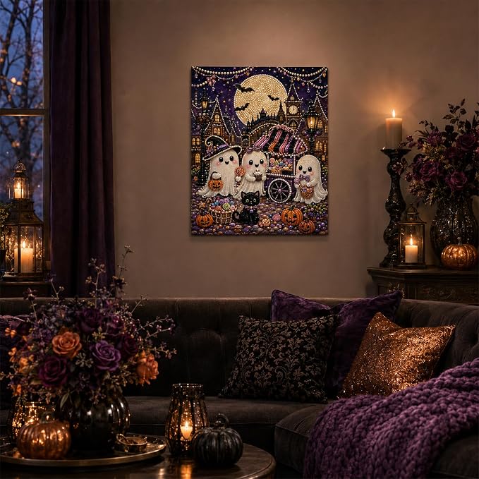 DIY Christmas Pearl Diamond Painting Kit, 5D Pearl Art Craft for Adults and Beginners, Christmas Church and Jesus Wall Decor, Holiday Gifts, 12 x 16 Inch (Halloween Design C)