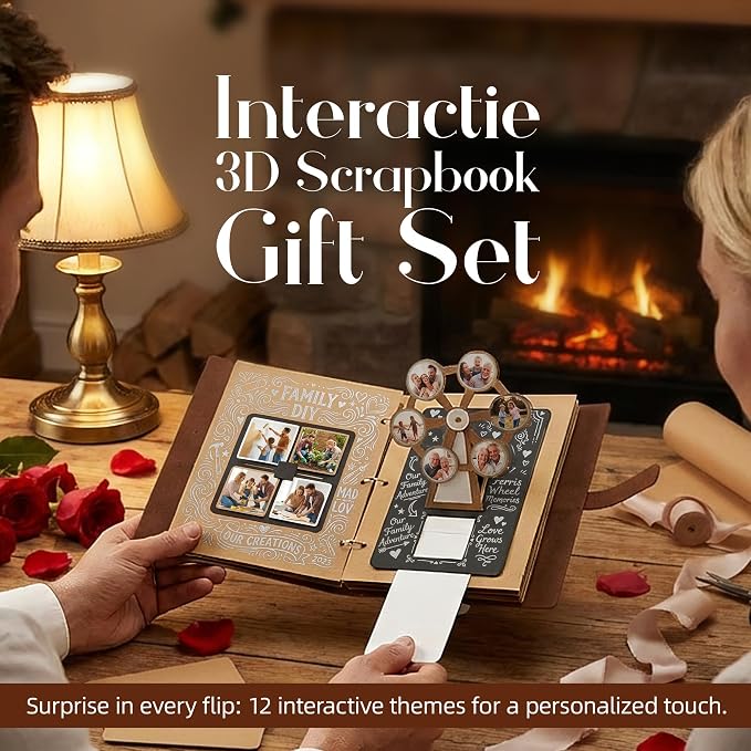 3D Interactive Scrapbook Album, Faux Leather - Dark Brown