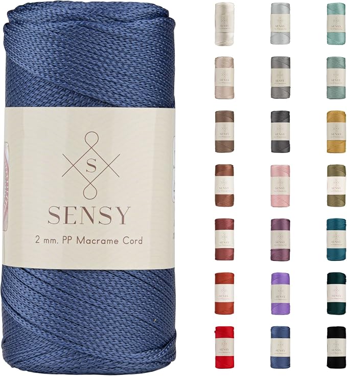 Sensy Premium 2mm 251 Yards Polyester Rope 100% Polypropylene Cord Macrame Cord 2mm Crochet Bag Cord Macrame Rope Crochet Thread Gift for Knitter (Denim)