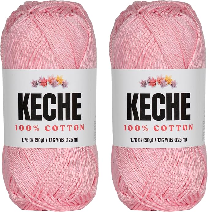 Cotton Yarn - 100% Cotton Yarn for Crocheting and Knitting, Mercerized Cotton Amigurumi Yarn Fine-Sport 2 1.76 oz (50g) / 136 Yrds (125 m) 2 Skeins - Powder