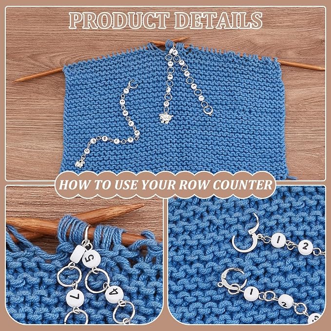 BENECREAT 4 Pcs 4 Style Row Counter Chains Set, Alloy Sheep Charm Chain Row Counter Knitting Row Counter Chains for Knitting and Crochet Crochet Stitch Markers