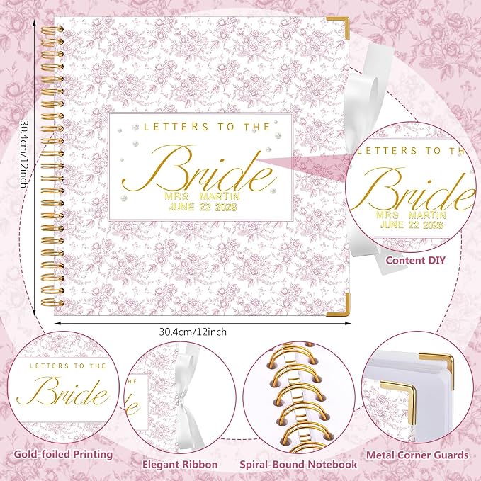 Humyoun Letters to Bride Scrapbook,12 X 12 Inch,Floral,Pink