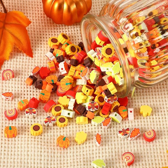 Augshy 300Pcs Fall Polymer Clay Beads for Bracelets Jewelry Making