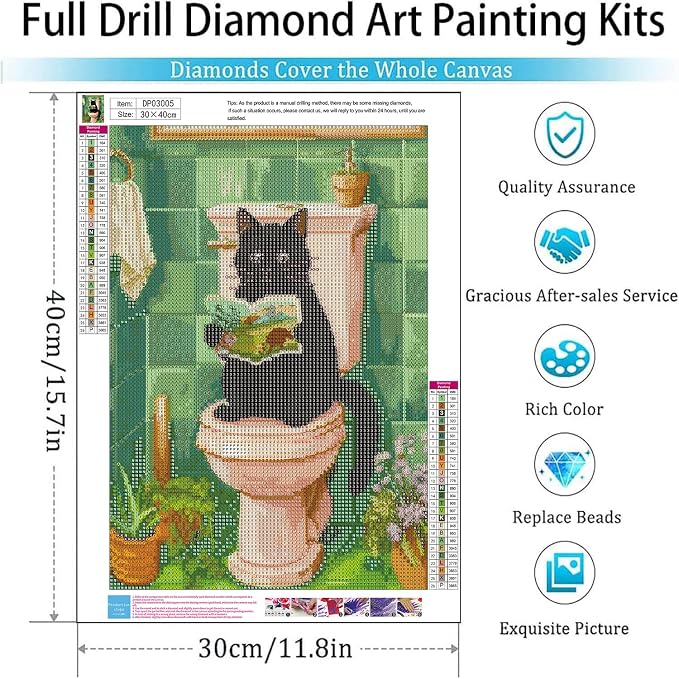 Diamond Art Kits for Adults,funny Black Cat Diamond Painting Kits 12x16in