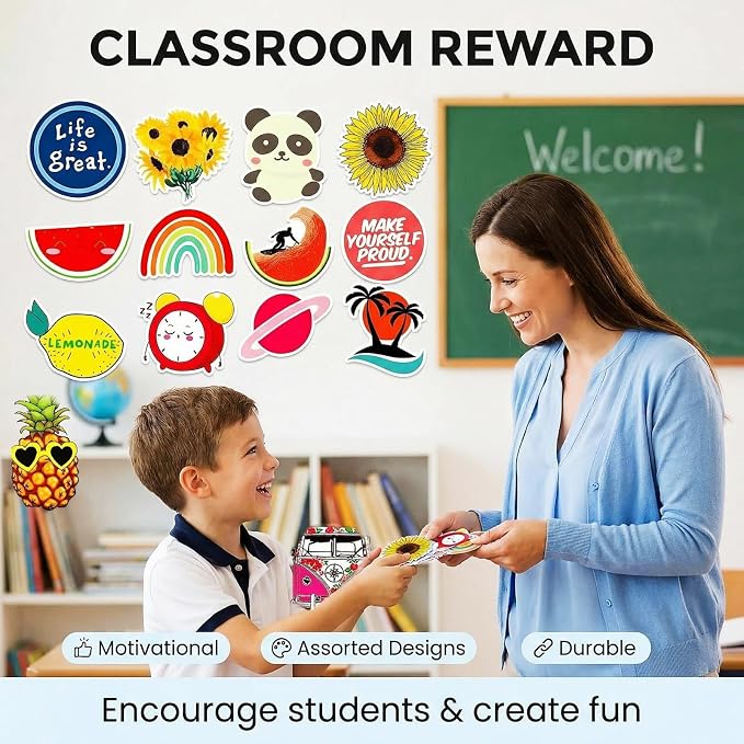 300Pcs Waterproof Vinyl Water Bottle Stickers for Kids Teens, Cute Aesthetic Sticker Packs for Students School Supplies Teacher Prizes Classroom Must Haves