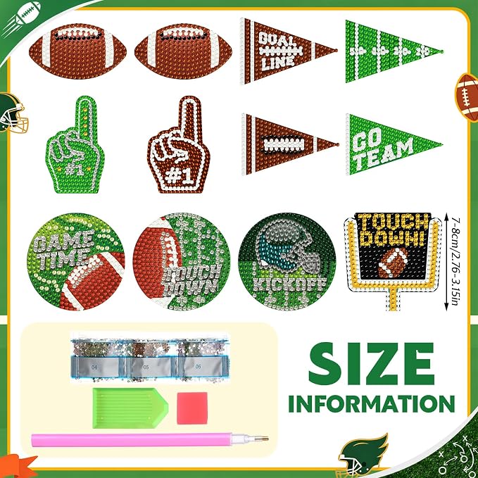 Zonon 12 Pcs Football Diamond Art Magnets Kit, DIY Crystal Fridge Decor | Sports Theme Diamond Painting for Adults, 5D Crystal Craft for Refrigerator Decoration, DIY Activity with Magnetic Stickers