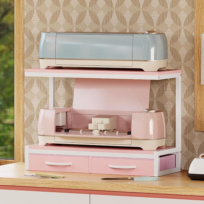 VENNQD Stand Compatible with Cricut Maker and Cricut Explore Air Series Stand Legs for 2 Cricut Machines Fully Open 2 Tier Desktop Craft Accessories Storage Organizer (Light Pink)