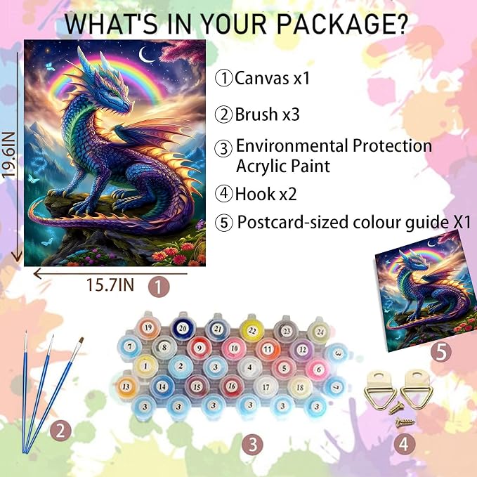 Arttoplus Dragon Paint by Numbers Kit for Adults Beginner 16x20 inch | Dragon Adult Paint by Number Kits on Canvas, DIY Acrylic Oil Painting by Numbers for Gift Home Wall Decor (Without Frame)