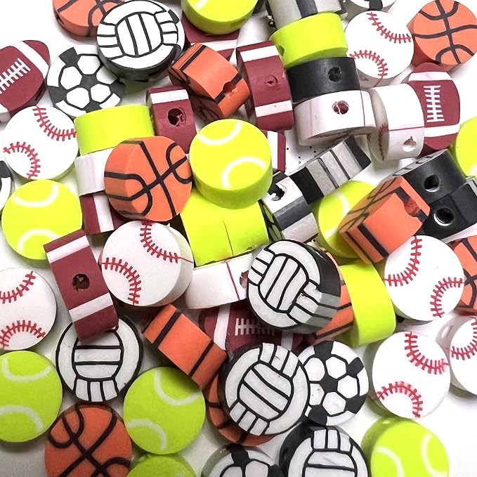 100 Pcs Sport Ball Polymer Clay Beads Mixed Heishi Spacer Beads Supplies for DIY Bracelet Earring Necklace Jewelry Making