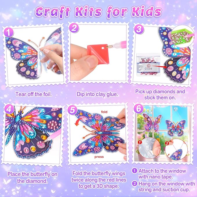 Diamond Painting Kit for Kids Butterfly Suncatcher Window Gem Art and Craft