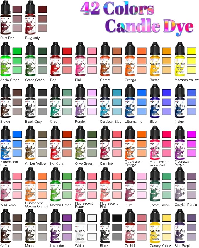 FansArriche Candle Dye - 42 Colors Liquid Oil-Based Dye for Candle Wax | Highly Concentrated, Natural Candle Color for DIY Candle Making