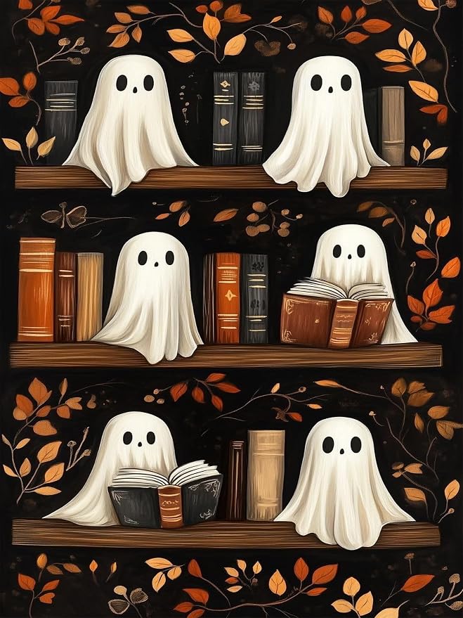 mrpwnle Diamond Art Kits for Adults, Halloween Diamond Painting Kits | Halloween Ghost Book Diamond Art Painting Kits for Adults Beginners, 5D Round Full Drill Gem Art Kits, Home Decor 12x16inch
